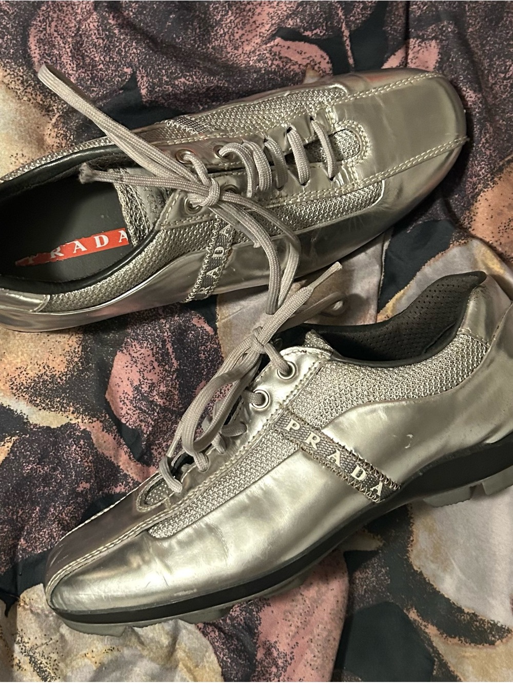 Prada Silver Lace-Up Sneakers